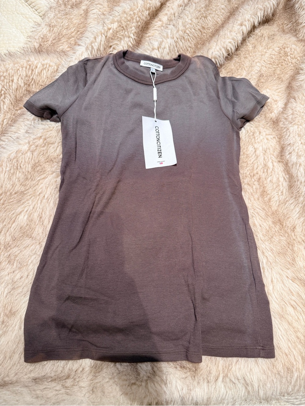 Cotton Citizen Ribbed Crewneck Tee in Taupe
